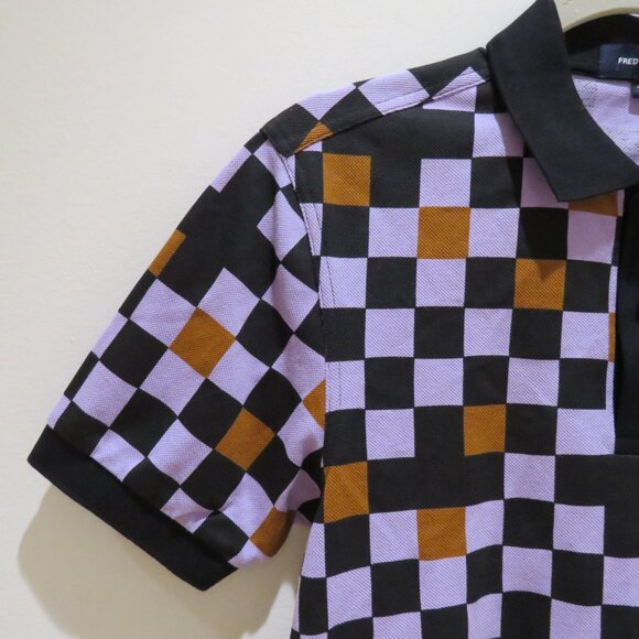 FRED PERRY Chequerboard Ultra Violet Polo Shirt Mod Preppy - Men's Size S NWT - Picture 4 of 15